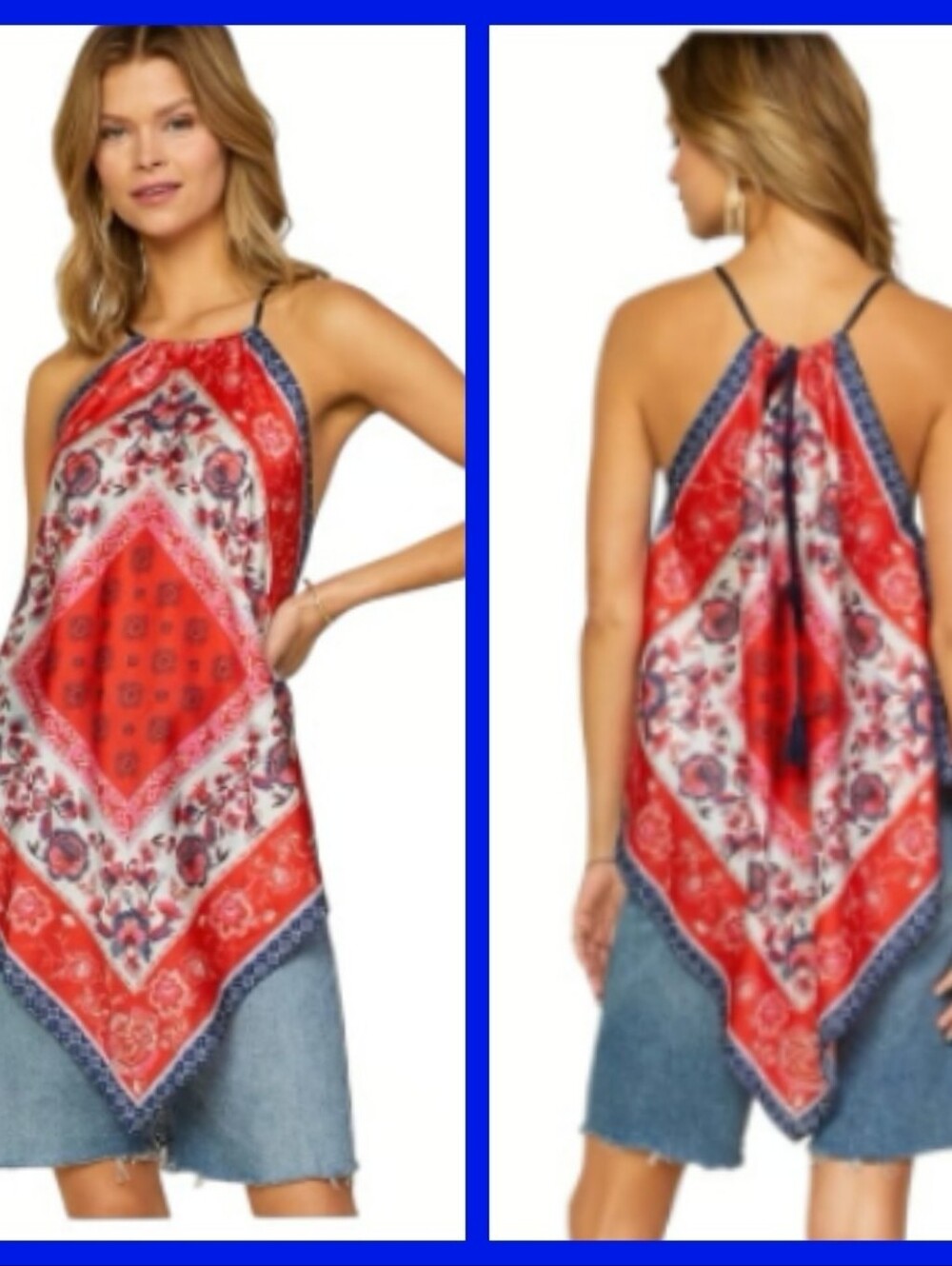 Blue Halter Scarf Top M/L Glam Bohemian By Skies Are Blue Handkerchief Festival - Picture 16 of 16